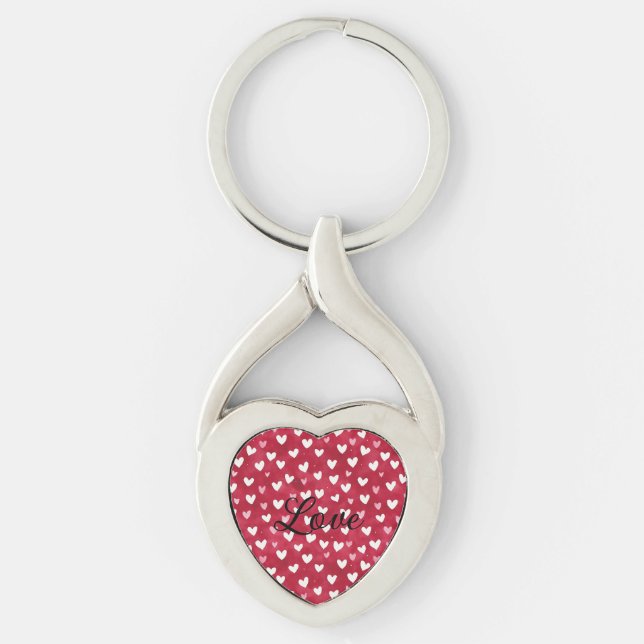 Röda Rosa Vita Hjärtan Twisted Heart Silverfärgad Nyckelring (Framsidan)