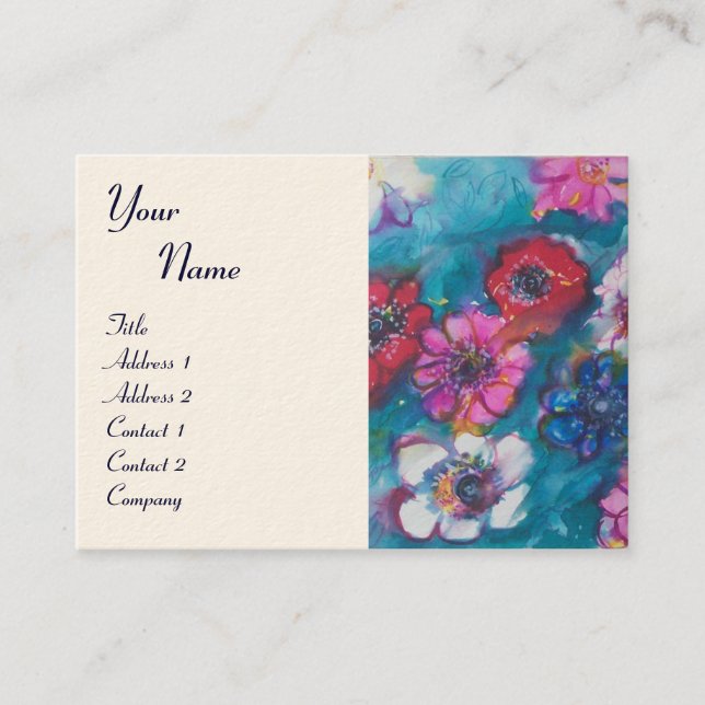 RÖDA ROSA VITFÄRGFLÖDEN I BLÅMONOGRAM VISITKORT (Framsida)