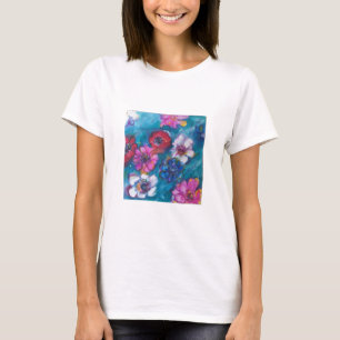 RÖDA ROSA VITFÄRGKOLFLÖDEN I BLÅ T-SHIRT