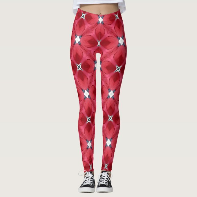 Röda Rosblad Diamantmönster Leggings (Framsida)