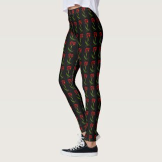 Röda Rosblomma Yoga Byxor Strumpbyxor