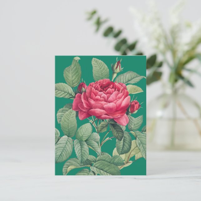 Röda rosblommor med gröna blad TACK Vykort (Stående Fram)