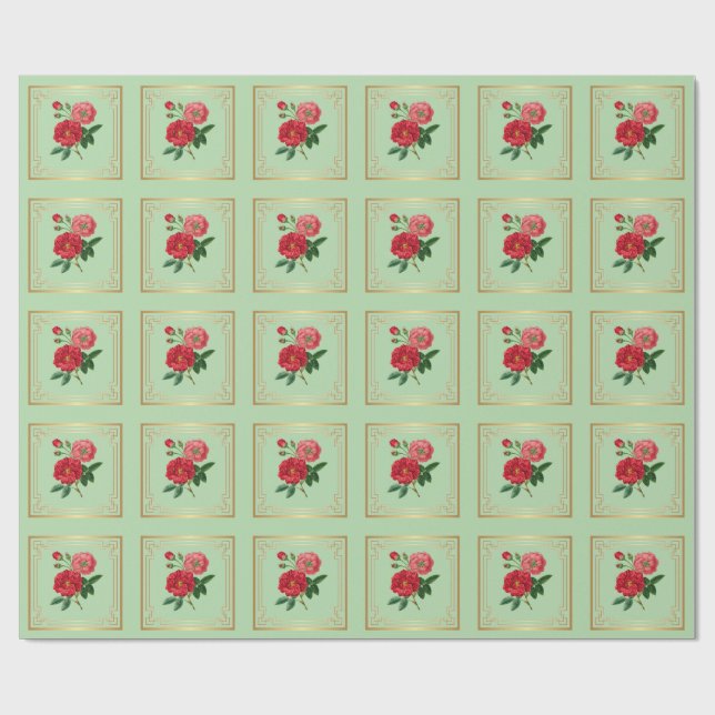Röda Rosblommor Presentpapper (Platt)