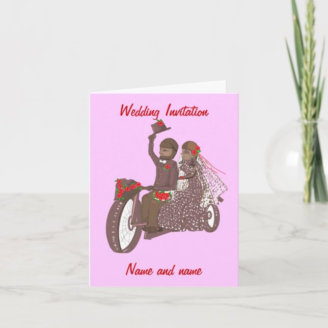 Röda Roser Motorcykel-Hälsningskort eller Bröllops Inbjudan (Framsida)