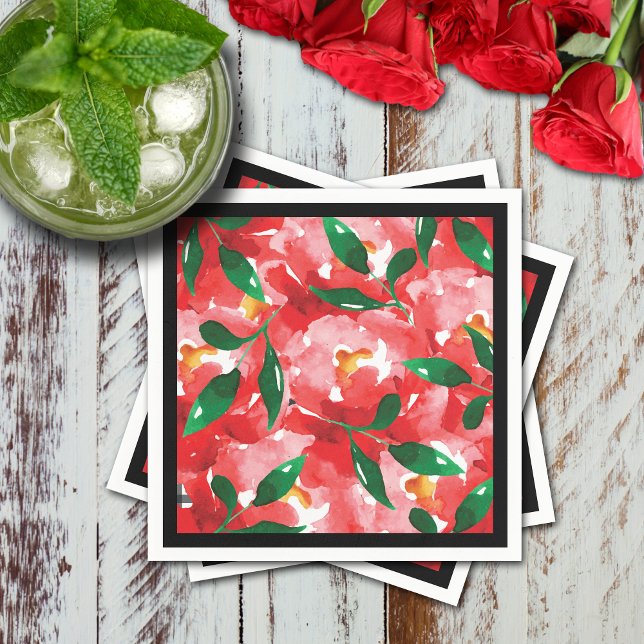 Röda Roser Pappers Cocktail Pappersservett (Red roses collage floral cocktail napkins)