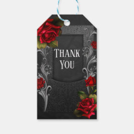 Röda Roser Svart Ornamenterad Gotisk Bröllopsprese Presentetikett