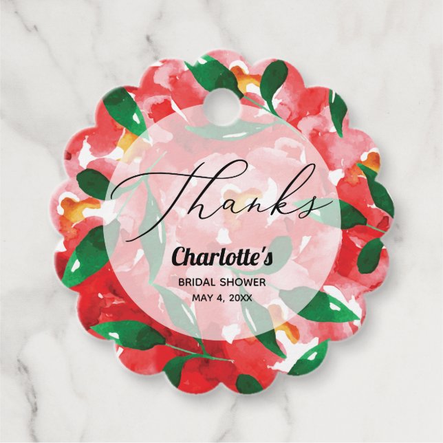 Röda Roser Tack Vågiga Gåvor Etiketter (Framsida)