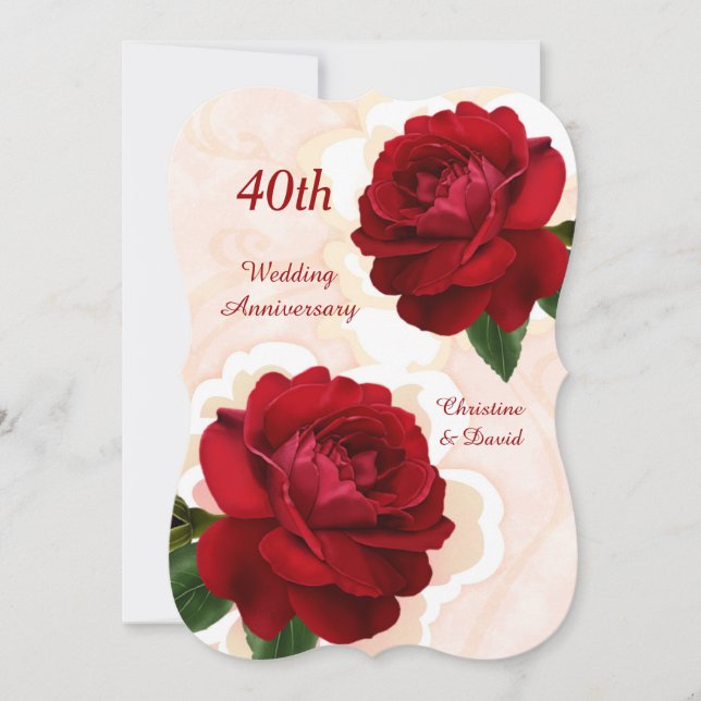 Röda rosor 40-års Ruby bröllopsdag inbjudan (Framsida)