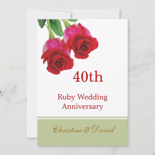 Röda rosor 40-års Ruby bröllopsdag inbjudan (Framsida)