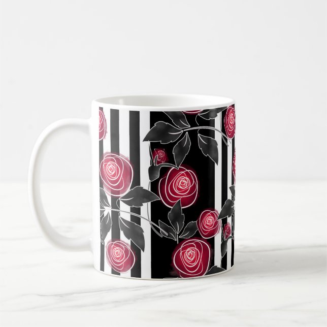 Röda rosor, abstrakta blommor, blommor, blommigt m kaffemugg (Vänster)