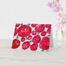 Röda rosor akvarell vikta brevkort