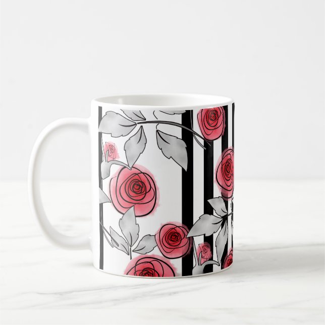 Röda rosor, akvarellrosor kaffemugg (Vänster)