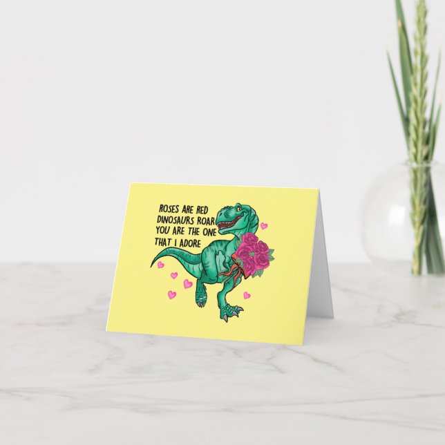 Röda Rosor Är Röda Roliga Dinosaurie Alla Hjärtans Kort (Framsida)