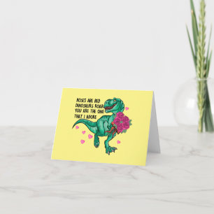 Röda rosor är roliga dinosaurie Alla hjärtans dag Kort