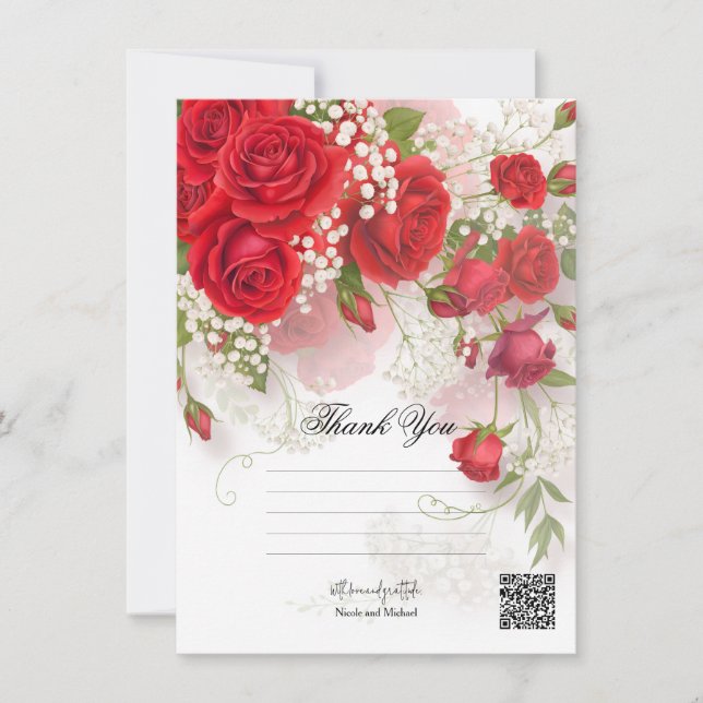 Röda Rosor & Babys Brud Elegant Blommig Bröllop  Inbjudningar (Framsida)