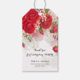 Röda Rosor & Babysand Elegant Blommig Bröllop Presentetikett