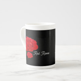 Röda rosor benporslin mugg
