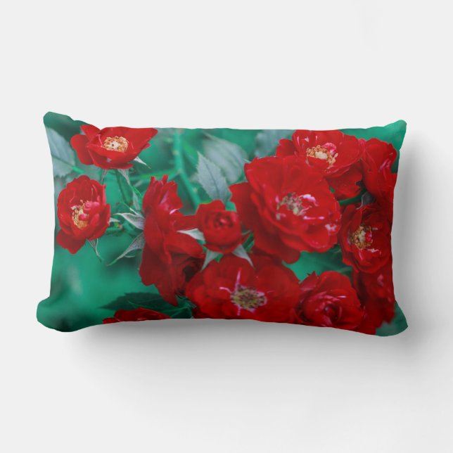 Röda Rosor Bleka Gröna Blad Lumbarkudde (Framsida)