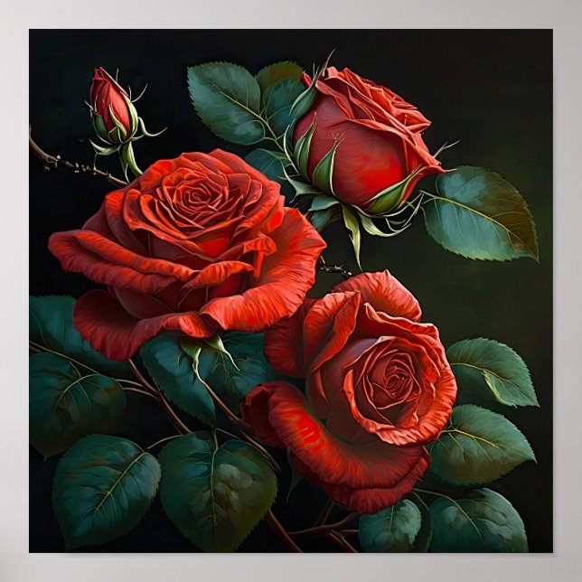 Röda Rosor Blomma Konsttryck Poster (Framsidan)