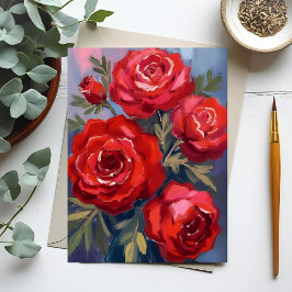 Röda Rosor | Blommålning i akvarell Vykort