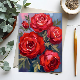 Röda Rosor Blommålning i akvarell Vykort