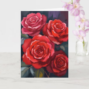 Röda Rosor Blommig Akvarell Målade Blommor Kort