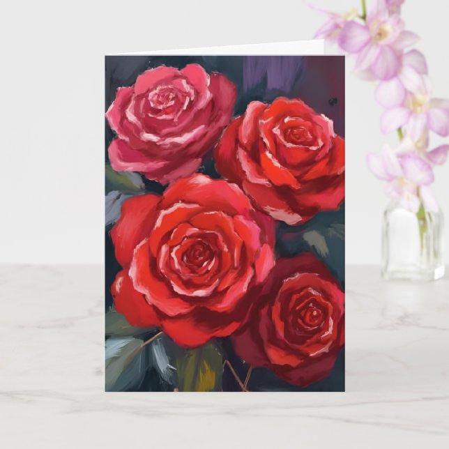 Röda Rosor Blommig Akvarell Målade Blommor Kort (Orkide)