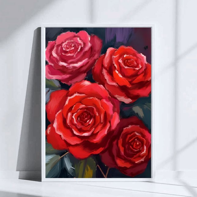 Röda Rosor Blommig Akvarell Målade Blommor Poster (Skapare uppladdad)