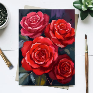 Röda Rosor Blommig Akvarell Målade Blommor Vykort