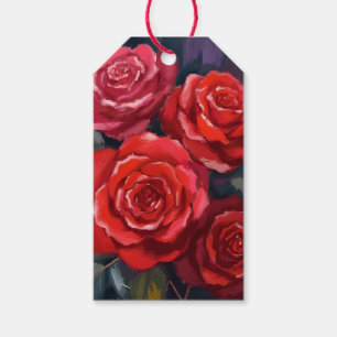 Röda rosor Blommig akvarellmålade blommor Presentetikett