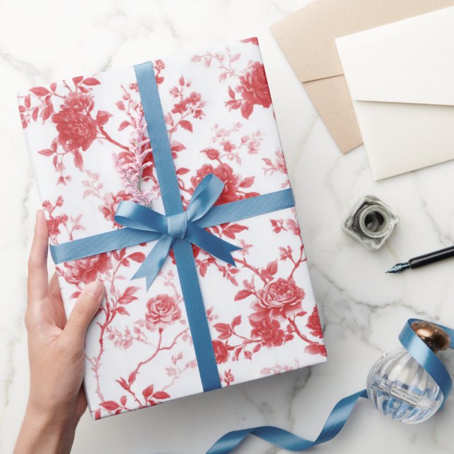 Röda Rosor Blommig Bröllopsdusch Presentpapper (Gifting)