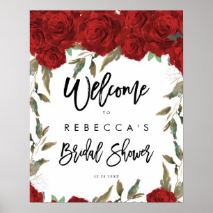 röda rosor blommig bröllopsfest välkomstskylt poster