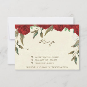 Röda rosor blommig elfenbensbröllop RSVP svars kor OSA Kort