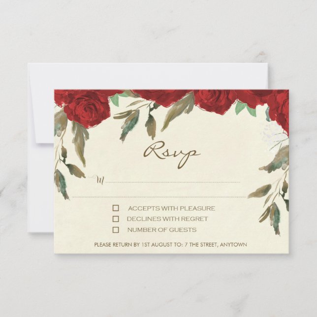 Röda rosor blommig elfenbensbröllop RSVP svars kor OSA Kort (Framsida)