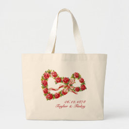 Röda Rosor Blommig Hjärtkrans Elegant Söt Vintage Jumbo Tygkasse