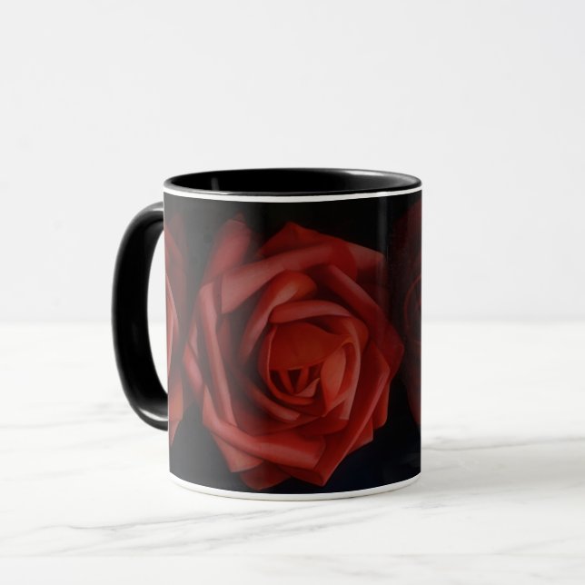 Röda Rosor Blommig Konst Kronblad Mugg (Framsida vänster)