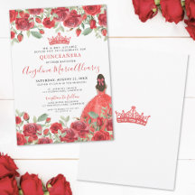 Röda Rosor Blommig Quinceanera Inbjudan