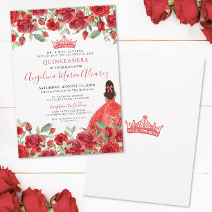 Röda Rosor Blommig Quinceanera-inbjudan Inbjudningar