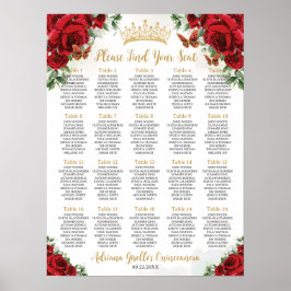 Röda Rosor Blommig Söt  15 16 Quinceañera Sittplat Poster