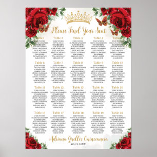 Röda Rosor Blommig Söt  15 16 Quinceañera Sittplat Poster