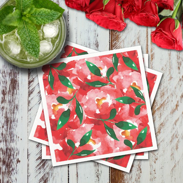Röda Rosor Blommigt Pappers Cocktail Pappersservett (Red roses collage floral cocktail napkins)