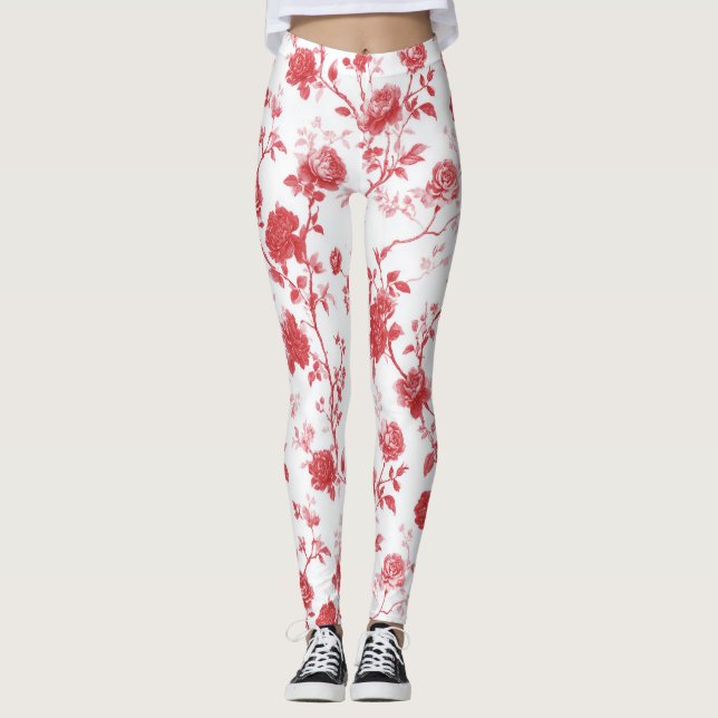 Röda Rosor Blommor Leggings (Framsida)