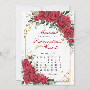 Röda rosor blomster Quinceanera hovförslagskort Inbjudningar