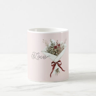 Röda rosor blomsterbukett kaffemugg