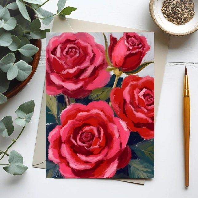 Röda Rosor Blomsterkonst Vykort (Skapare uppladdad)