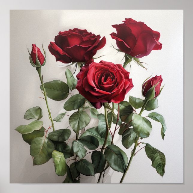 Röda rosor Blomsterkonsttryck Poster (Framsidan)