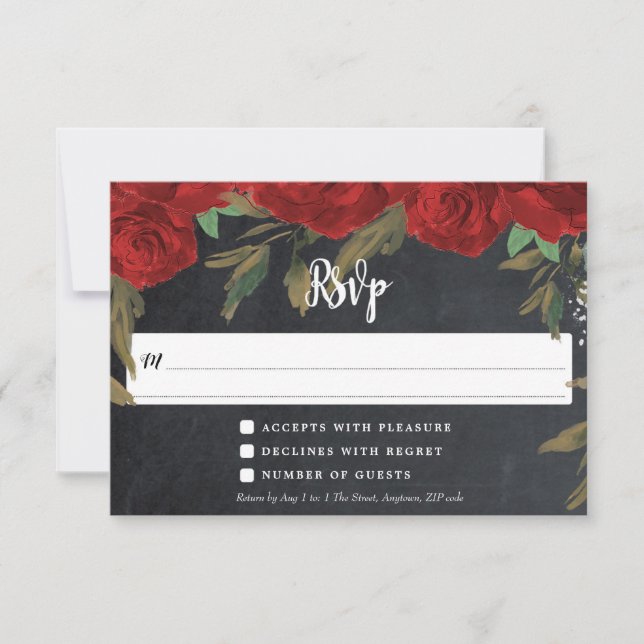 röda rosor boho blomsterbröllop svarskort RSVP OSA Kort (Framsida)