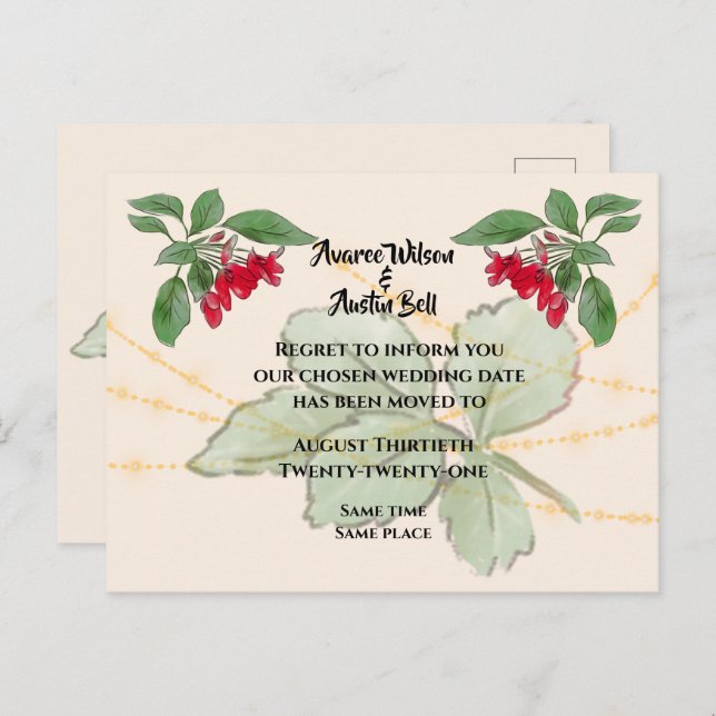 Röda rosor bröllopsförskjutning meddelande vykort (Fram/baksida)