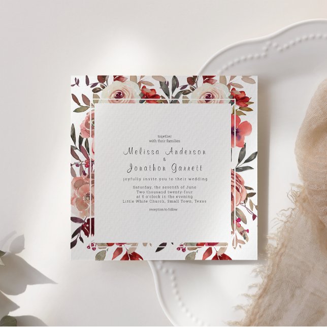 Röda Rosor Bröllopsinbjudan med Blush Blommor (Skapare uppladdad)