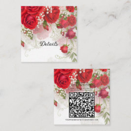 Röda Rosor & Brudslöja Blommig Bröllopsdetalj Fyrkantigt Visitkort